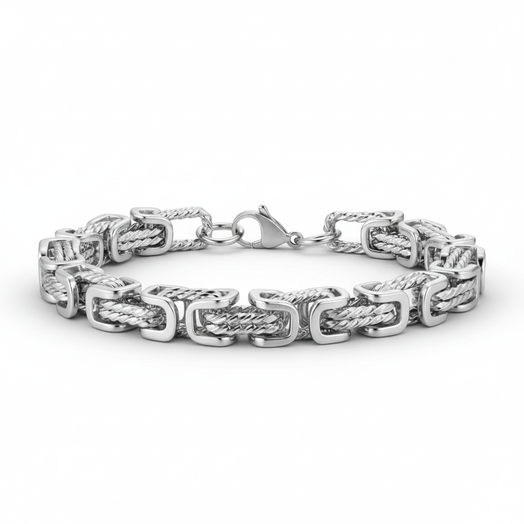 Funky Silver Rope Bracelet | Stainless Steel - For Men | Includes: Bracelet