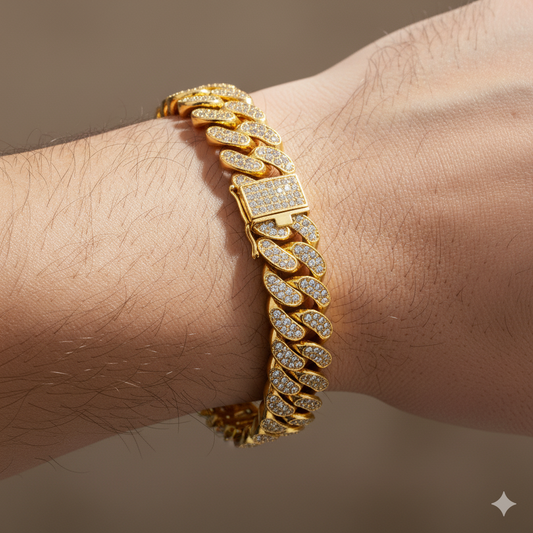 Golden Cuban Zircon Bracelet | Cubic Zirconia - For Men | Includes: Bracelet