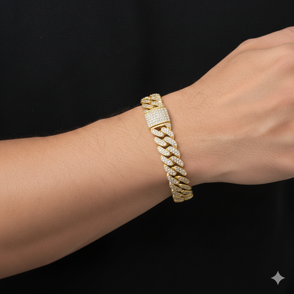 Golden Cuban Zircon Bracelet | Cubic Zirconia - For Men | Includes: Bracelet