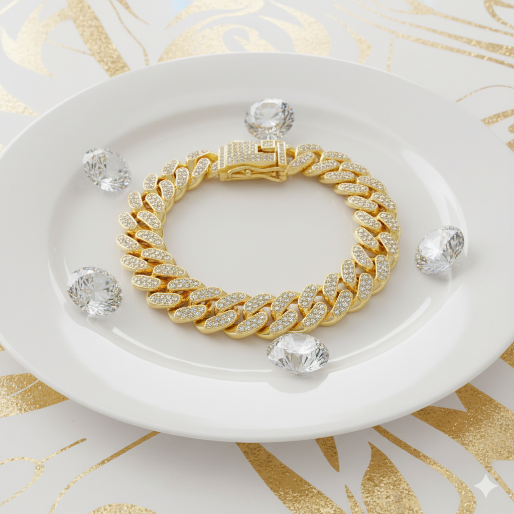 Golden Cuban Zircon Bracelet | Cubic Zirconia - For Men | Includes: Bracelet