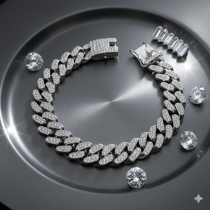 Silver Cuban Zircon Bracelet | Cubic Zirconia - For Men | Includes: Bracelet