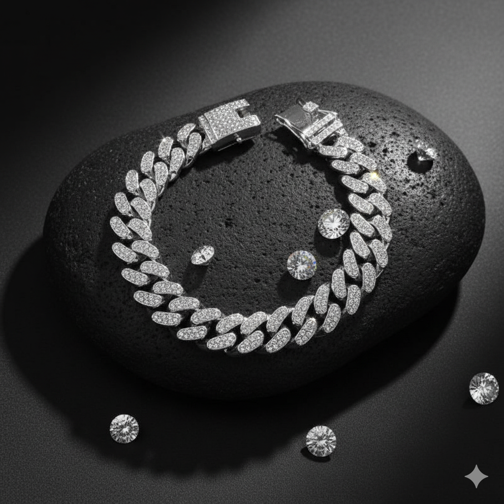 Silver Cuban Zircon Bracelet | Cubic Zirconia - For Men | Includes: Bracelet