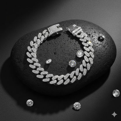 Silver Cuban Zircon Bracelet | Cubic Zirconia - For Men | Includes: Bracelet