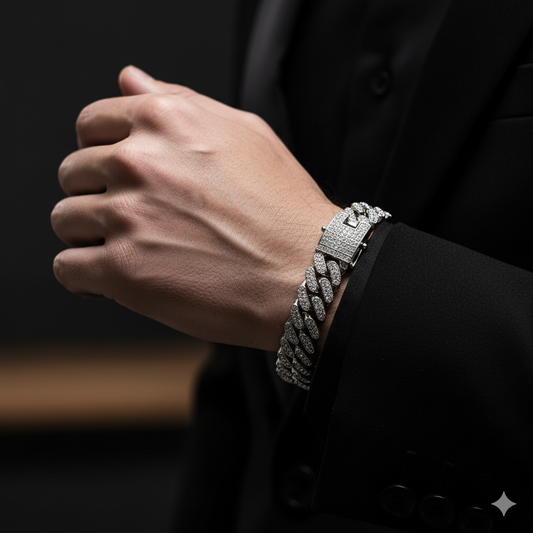 Silver Cuban Zircon Bracelet | Cubic Zirconia - For Men | Includes: Bracelet