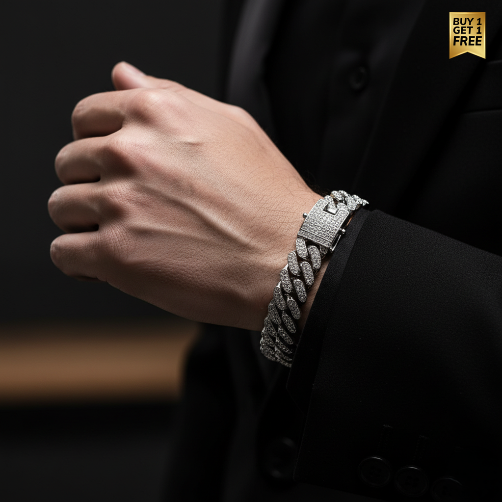 Silver Cuban Zircon Bracelet | Cubic Zirconia - For Men | Includes: Bracelet