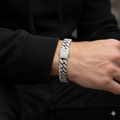 Silver Cuban Zircon Bracelet | Cubic Zirconia - For Men | Includes: Bracelet