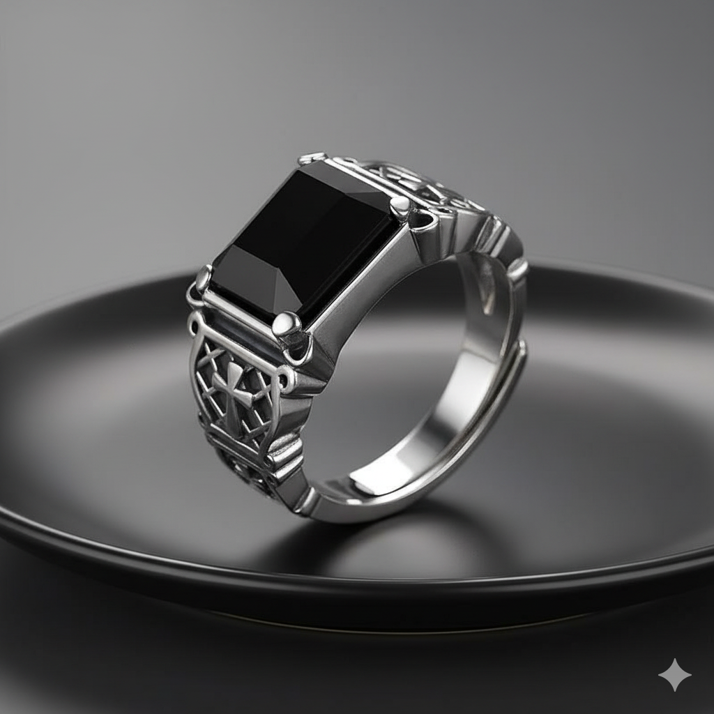 Power Black Zircon Ring Flexi Size | Premium Alloy– For Men | Includes: Ring