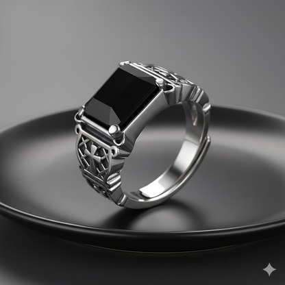 Power Black Zircon Ring Flexi Size | Premium Alloy– For Men | Includes: Ring