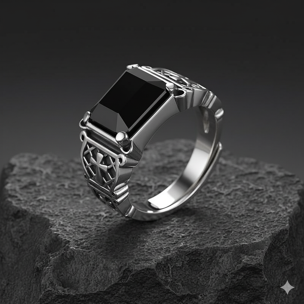 Power Black Zircon Ring Flexi Size | Premium Alloy– For Men | Includes: Ring