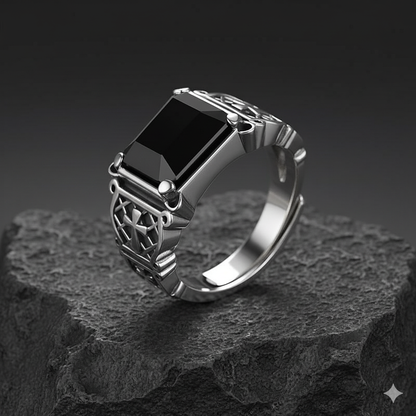 Power Black Zircon Ring Flexi Size | Premium Alloy– For Men | Includes: Ring