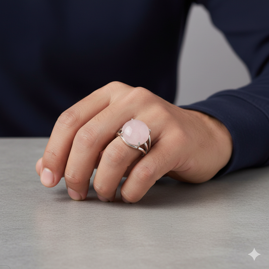 Love Bezel Ring Flexi Size | Rose Quartz – For Men | Includes: Ring