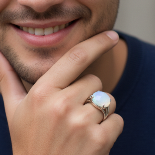 Inspiration Bezel Ring Flexi Size | Syn. Opal – For Men | Includes: Ring