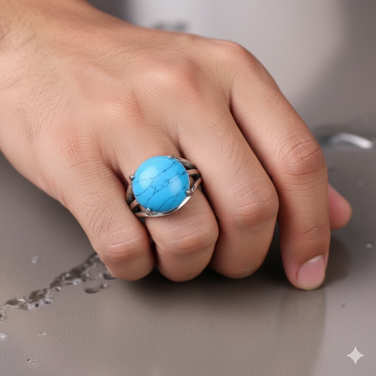 Wisdom Bezel Ring Flexi Size | Turquoise Stone – For Men | Includes: Ring