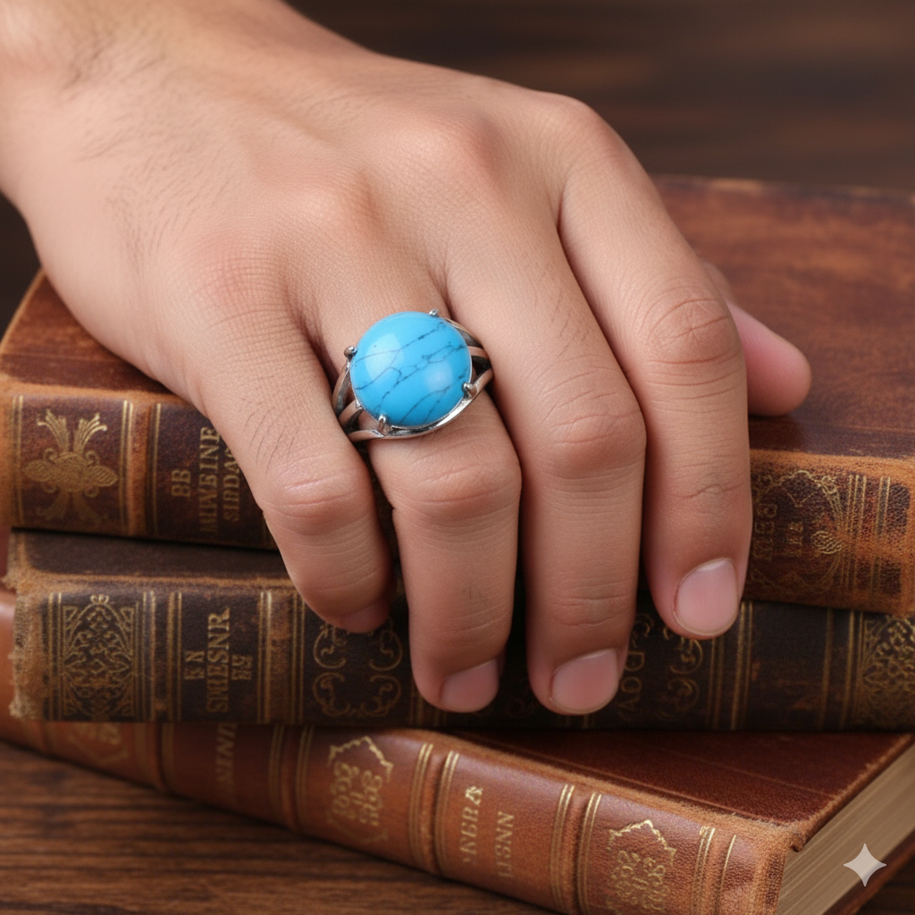 Wisdom Bezel Ring Flexi Size | Turquoise Stone – For Men | Includes: Ring