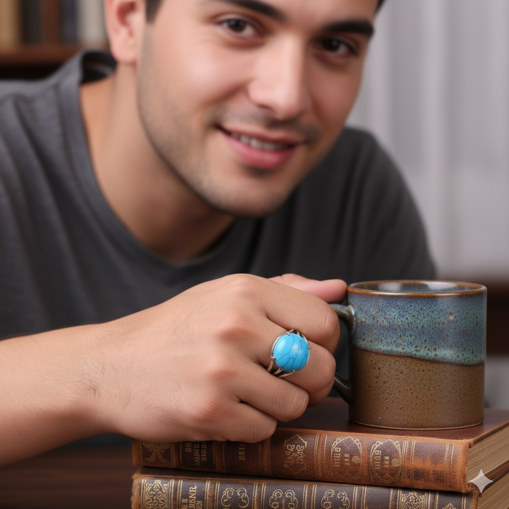 Wisdom Bezel Ring Flexi Size | Turquoise Stone – For Men | Includes: Ring