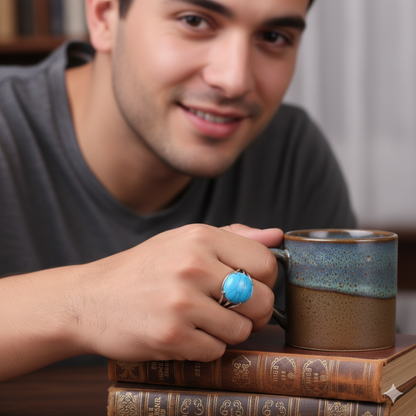 Wisdom Bezel Ring Flexi Size | Turquoise Stone – For Men | Includes: Ring