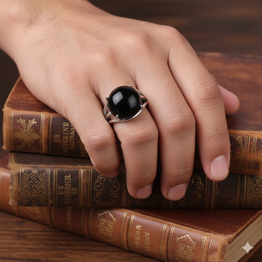 Protection Bezel Ring Flexi Size | Black Obsidian – For Men | Includes: Ring