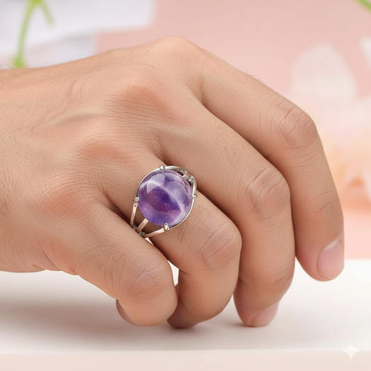 Clarity Bezel Ring Flexi Size | Amethyst Stone – For Men | Includes: Ring