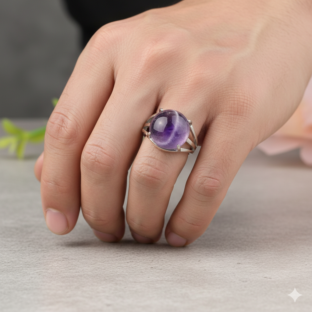 Clarity Bezel Ring Flexi Size | Amethyst Stone – For Men | Includes: Ring