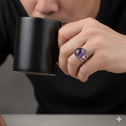 Clarity Bezel Ring Flexi Size | Amethyst Stone – For Men | Includes: Ring