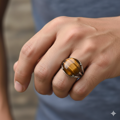 Confidence Bezel Ring Flexi Size | Tiger Eye – For Men | Includes: Ring