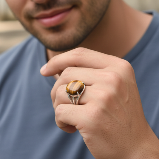 Confidence Bezel Ring Flexi Size | Tiger Eye – For Men | Includes: Ring