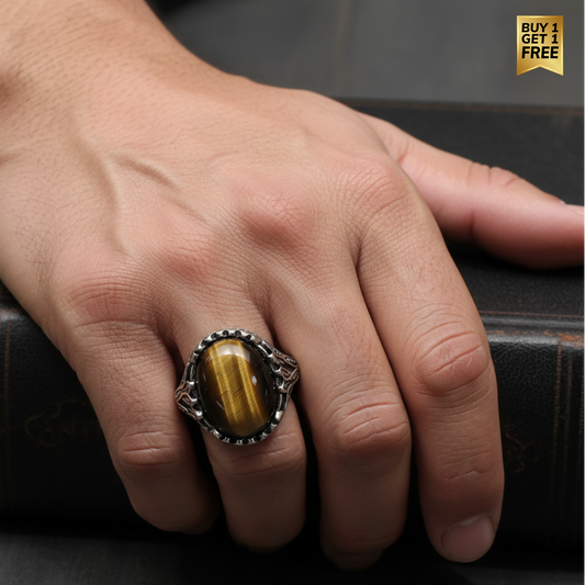 Strong Courage Ring Flexi Size | Tiger Eye– For Men | Includes: Ring