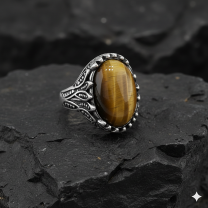 Strong Courage Ring Flexi Size | Tiger Eye– For Men | Includes: Ring