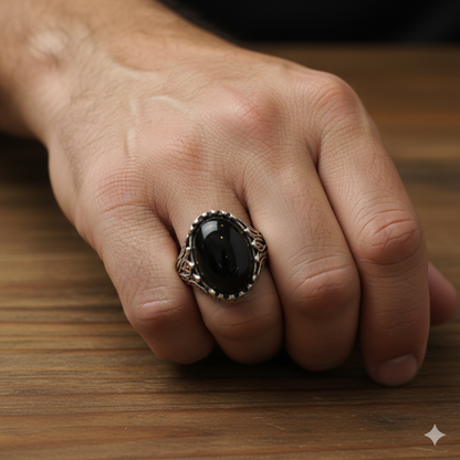 Power Protection Ring Flexi Size | Black Obsidian– For Men | Includes: Ring