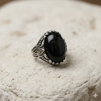Power Protection Ring Flexi Size | Black Obsidian– For Men | Includes: Ring