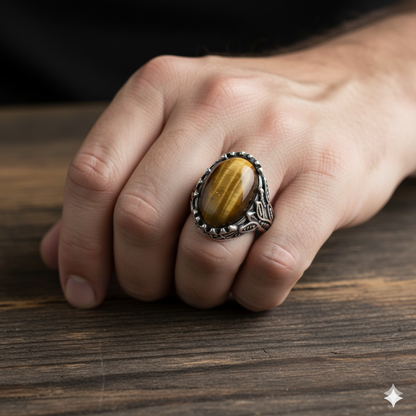Strong Courage Ring Flexi Size | Tiger Eye– For Men | Includes: Ring