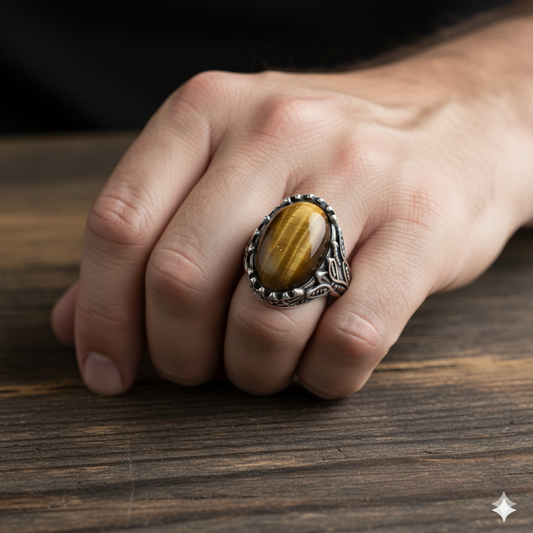 Strong Courage Ring Flexi Size | Tiger Eye– For Men | Includes: Ring