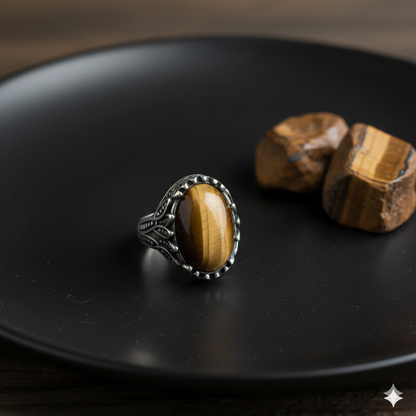 Strong Courage Ring Flexi Size | Tiger Eye– For Men | Includes: Ring