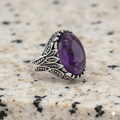 Purple Pleasure Ring Flexi Size | Amethyst Stone– For Men | Includes: Ring