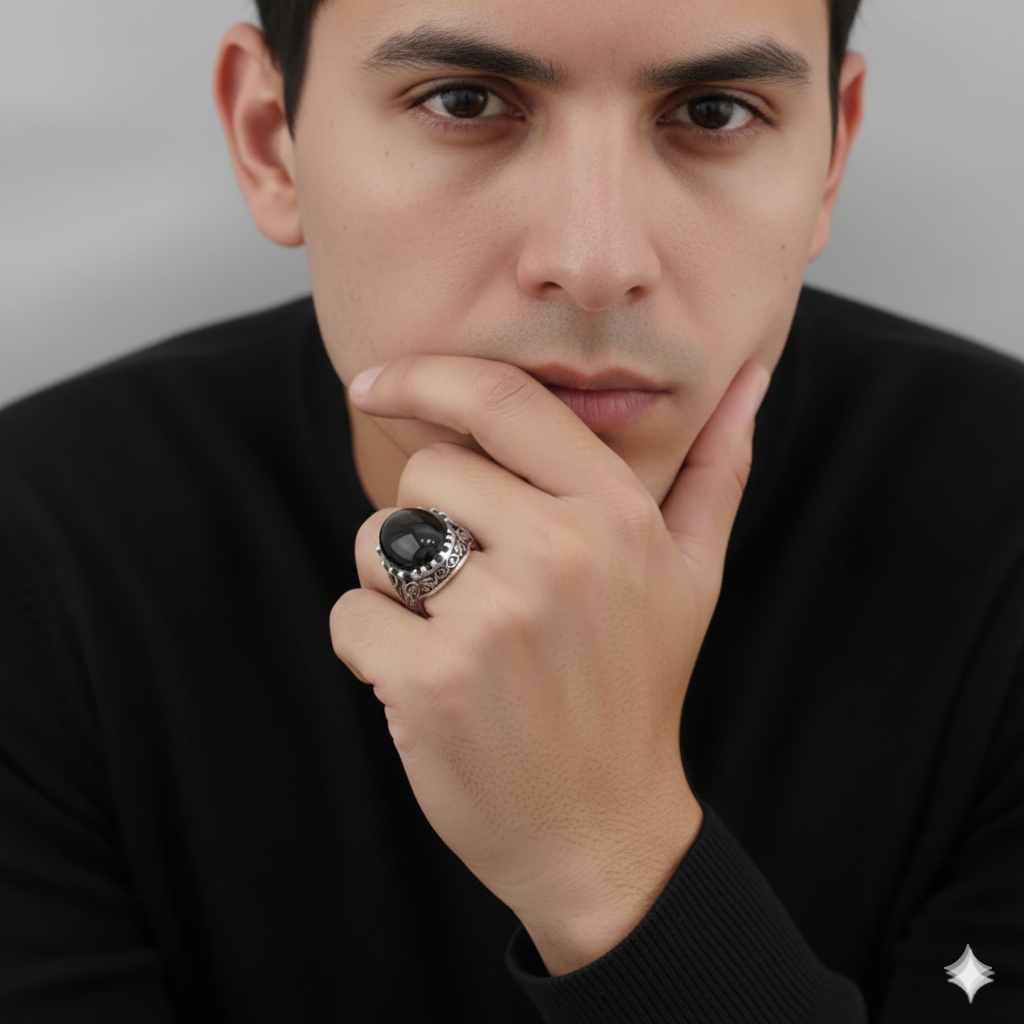 Power Protection Ring Flexi Size | Black Obsidian– For Men | Includes: Ring