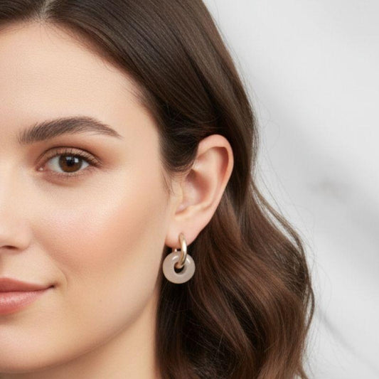 Gentle Bloom Hoop Earrings | Natural Pink Quartz Stone & Silver PVD Plated - For Women | Includes: Earrings