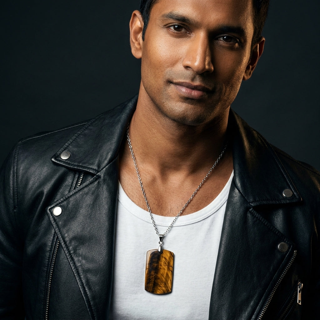 Tiger Eye REAL Stone Men's Necklace | Stainless Steel - For Men| Includes: Necklace