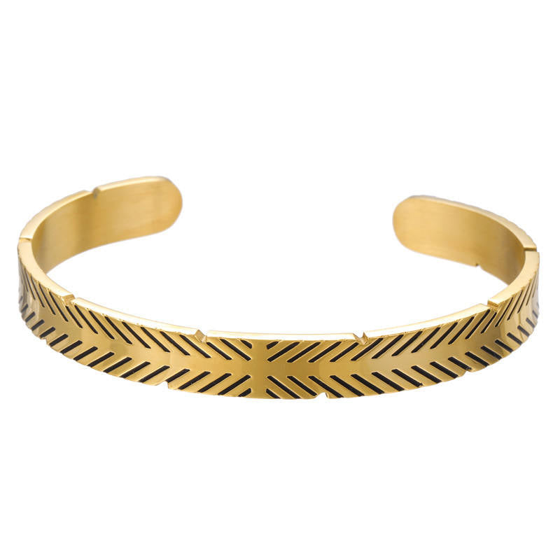 Solid Designer Cuff Bracelet | 18K PVD Gold Plated Steel - For Men | Includes: Bracelet