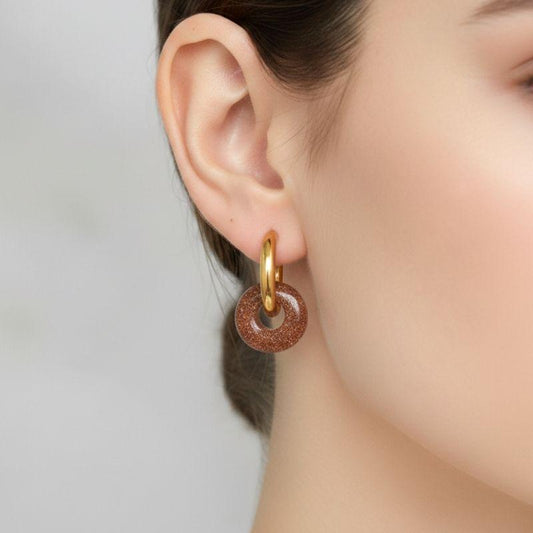 Golden Dusk Hoop Earrings | Sandstone & 18K PVD Gold Plated - For Women | Includes: Earrings