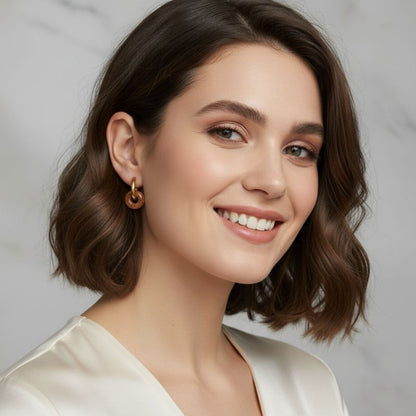 Golden Dusk Hoop Earrings | Sandstone & 18K PVD Gold Plated - For Women | Includes: Earrings