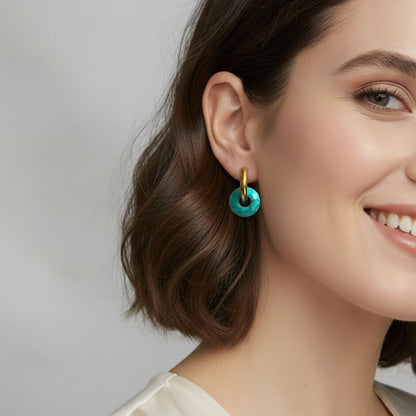 Golden Horizon Hoop Earrings | Turquoise & 18K PVD Gold Plated - For Women | Includes: Earrings