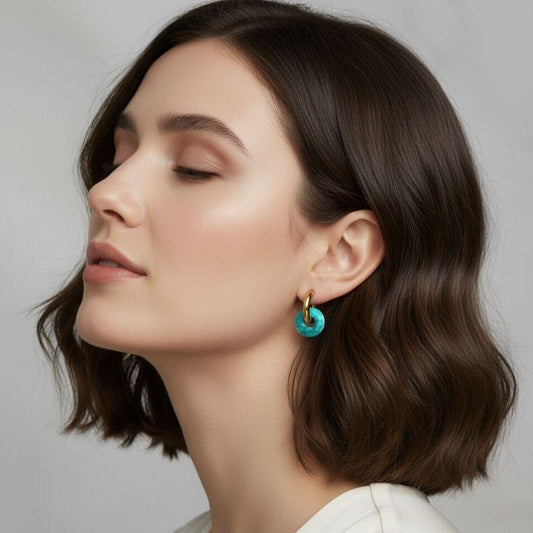 Golden Horizon Hoop Earrings | Turquoise & 18K PVD Gold Plated - For Women | Includes: Earrings