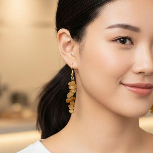 Golden Radiance Earrings | 18K PVD Gold Plated & Citrine Stone Chip - For Women | Includes: Earrings