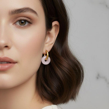 Golden Rose Hoop Earrings | Rose Quartz Stone & 18K PVD Gold Plated - For Women | Includes: Earrings