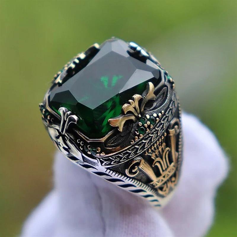 Royal Green Zircon Ring | Premium Alloy– For Men | Includes: Ring
