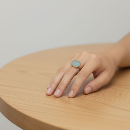 Green Aura Adjustable Ring | Green Jade Stone & PVD Gold - For Women | Includes: Ring