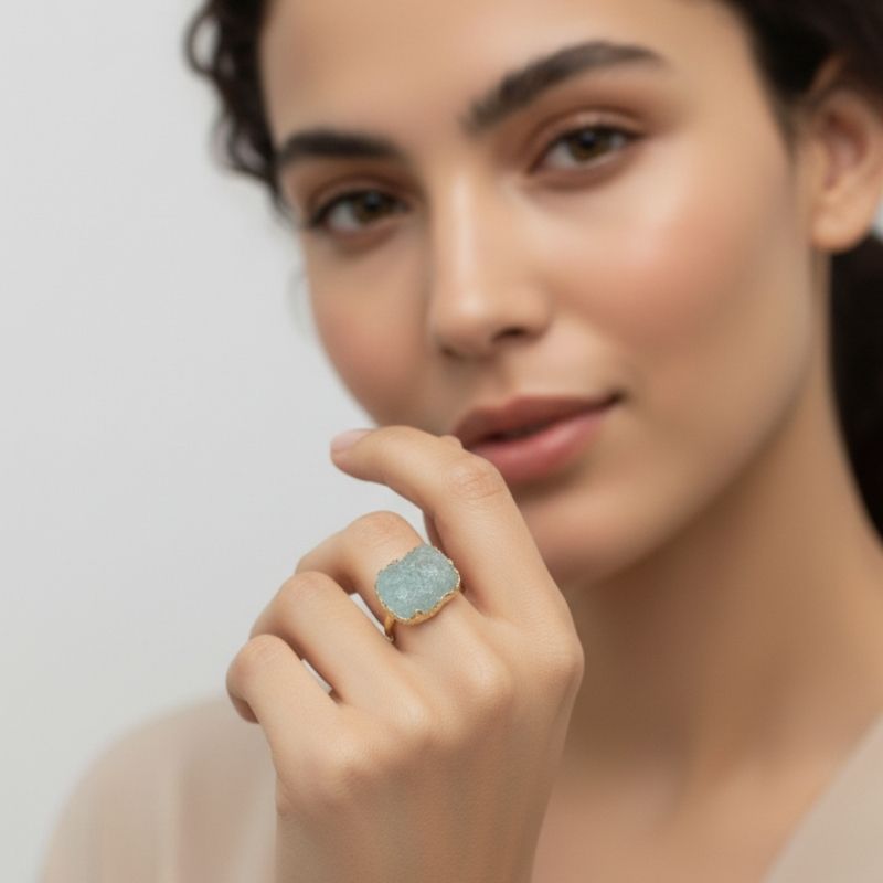 Green Aura Adjustable Ring | Green Jade Stone & PVD Gold - For Women | Includes: Ring