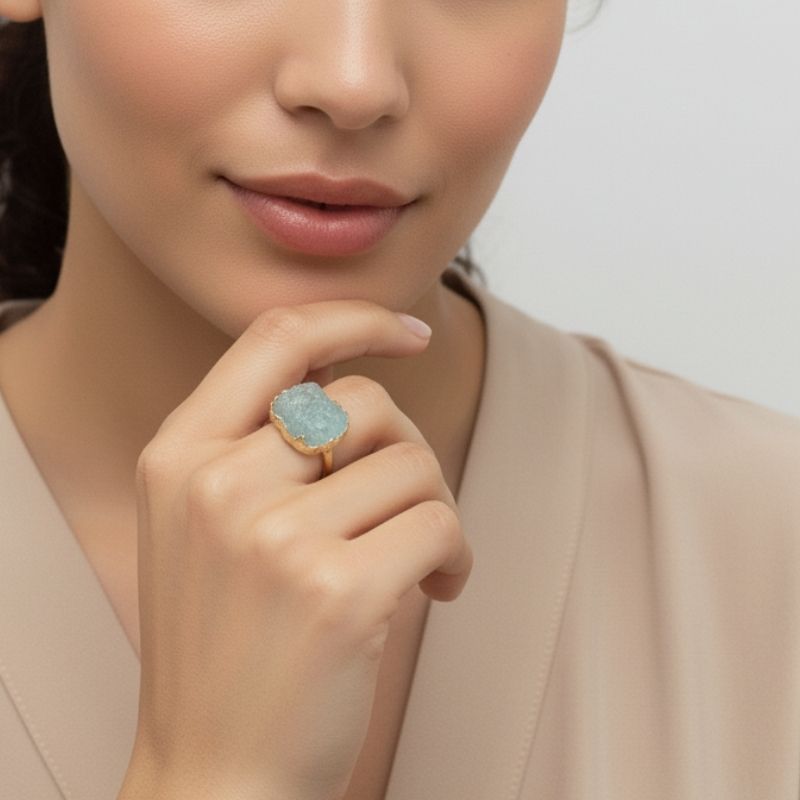 Green Aura Adjustable Ring | Green Jade Stone & PVD Gold - For Women | Includes: Ring