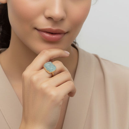 Green Aura Adjustable Ring | Green Jade Stone & PVD Gold - For Women | Includes: Ring