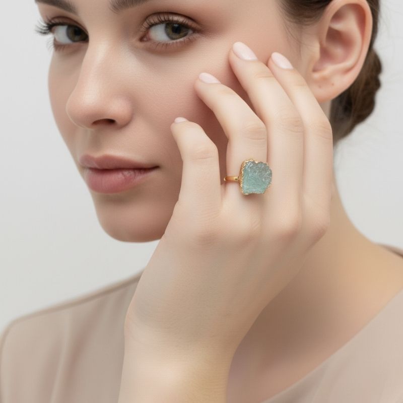 Green Aura Adjustable Ring | Green Jade Stone & PVD Gold - For Women | Includes: Ring